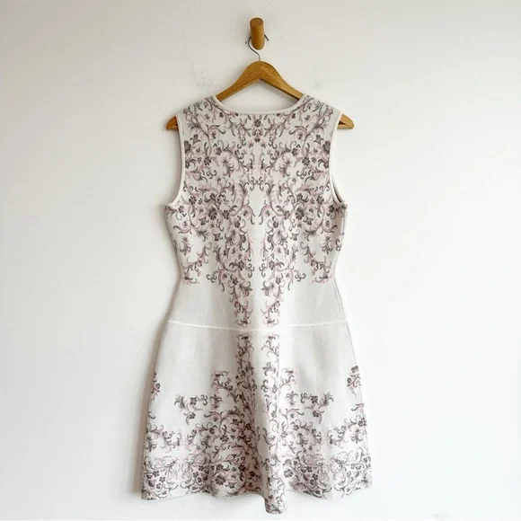 BCBG Max Azria "Wilma" Fit Flare Dress Women's Large Floral Pink Cream - Picture 3 of 10